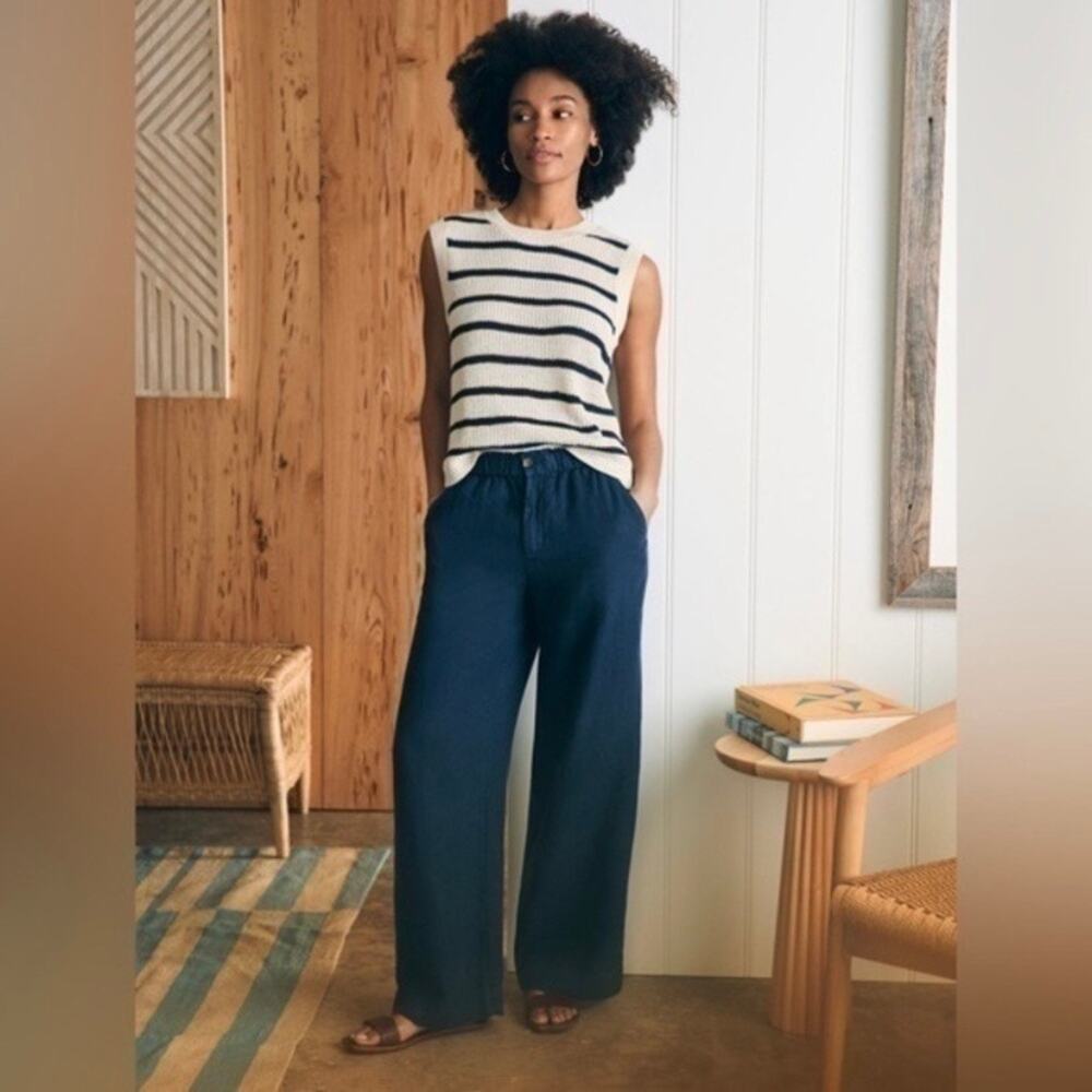 Faherty Navy Wide-Leg Pants